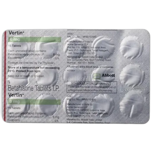 vertin 8mg tablet 15's